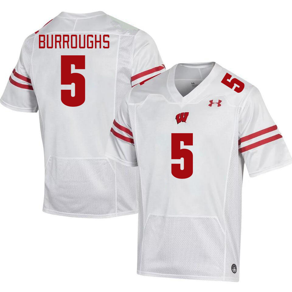 Men #5 Quincy Burroughs Winsconsin Badgers College Football Jerseys Stitched Sale-White - Click Image to Close